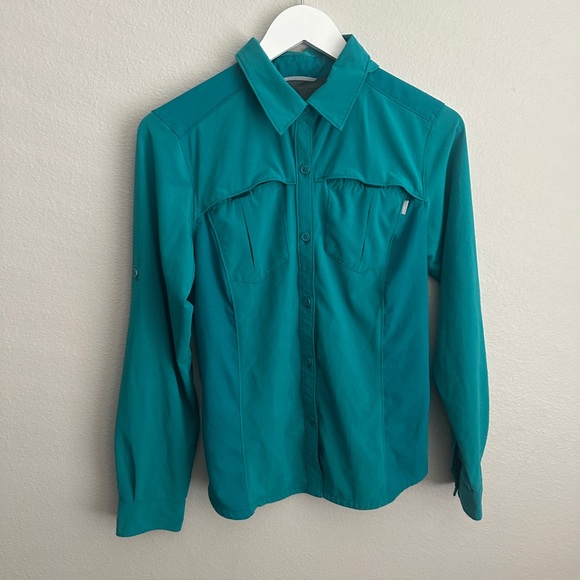 Columbia Shirt Teal Turquoise Long Sleeve Vented Omni-Shade Women's Small - Picture 1 of 9